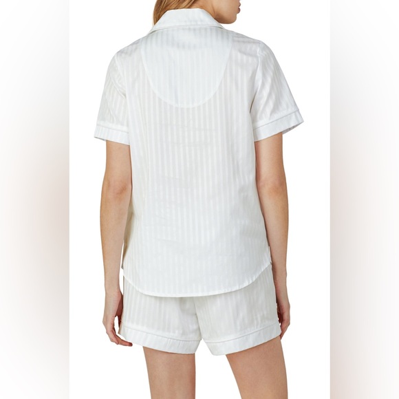 BedHead 3D Stripe Organic Cotton Sateen Short Pajamas size Small white set NWT - Picture 2 of 3
